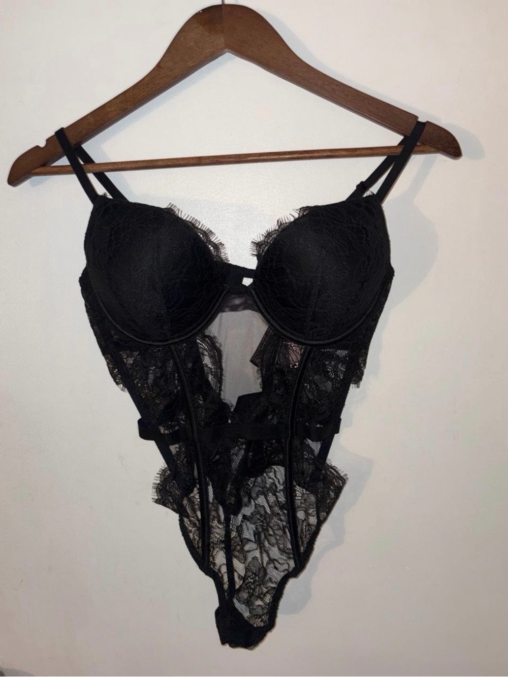 Victoria's Secret Black Lace Push-Up Bodysuit